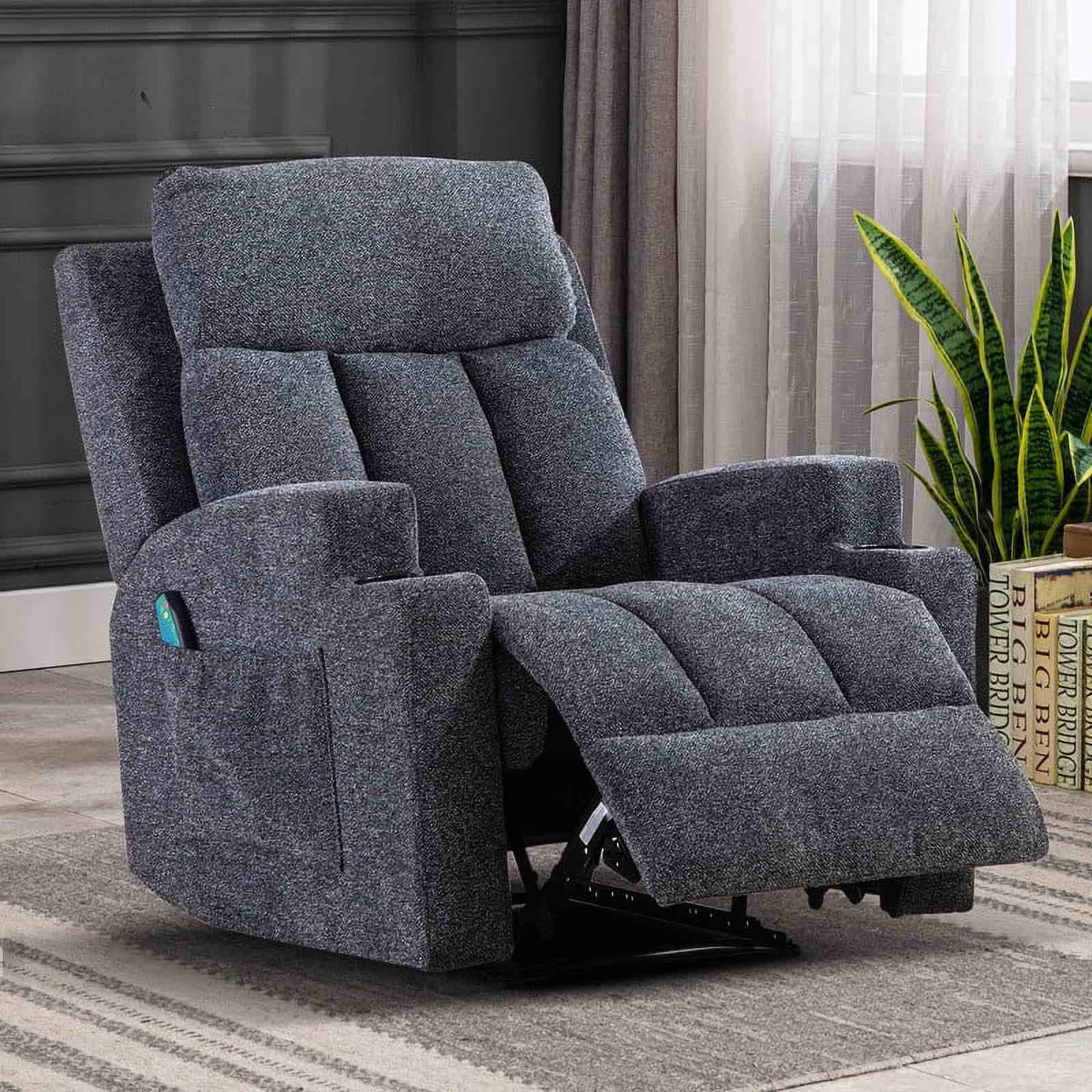 Ebello Design Manual Massage Recliner Chairs with Heat, with Side Pockets and Cup Holders Overstuffed Breathable Fabric Reclining Chair, Single Sofa Home Theater Seating  ( incomplete box 1 of 2 only )