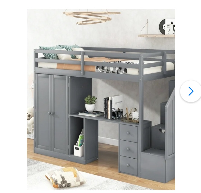 WF297711AAP TWIN ZIZE LOFT WITH CABINET Twin Size Loft Bed Frame, Wood Loft Bed with Wardrobe and Staircase, Desk and Storage Drawers and Cabinet in 1, Multifunctional Loft Bed,(incomplete and different color )