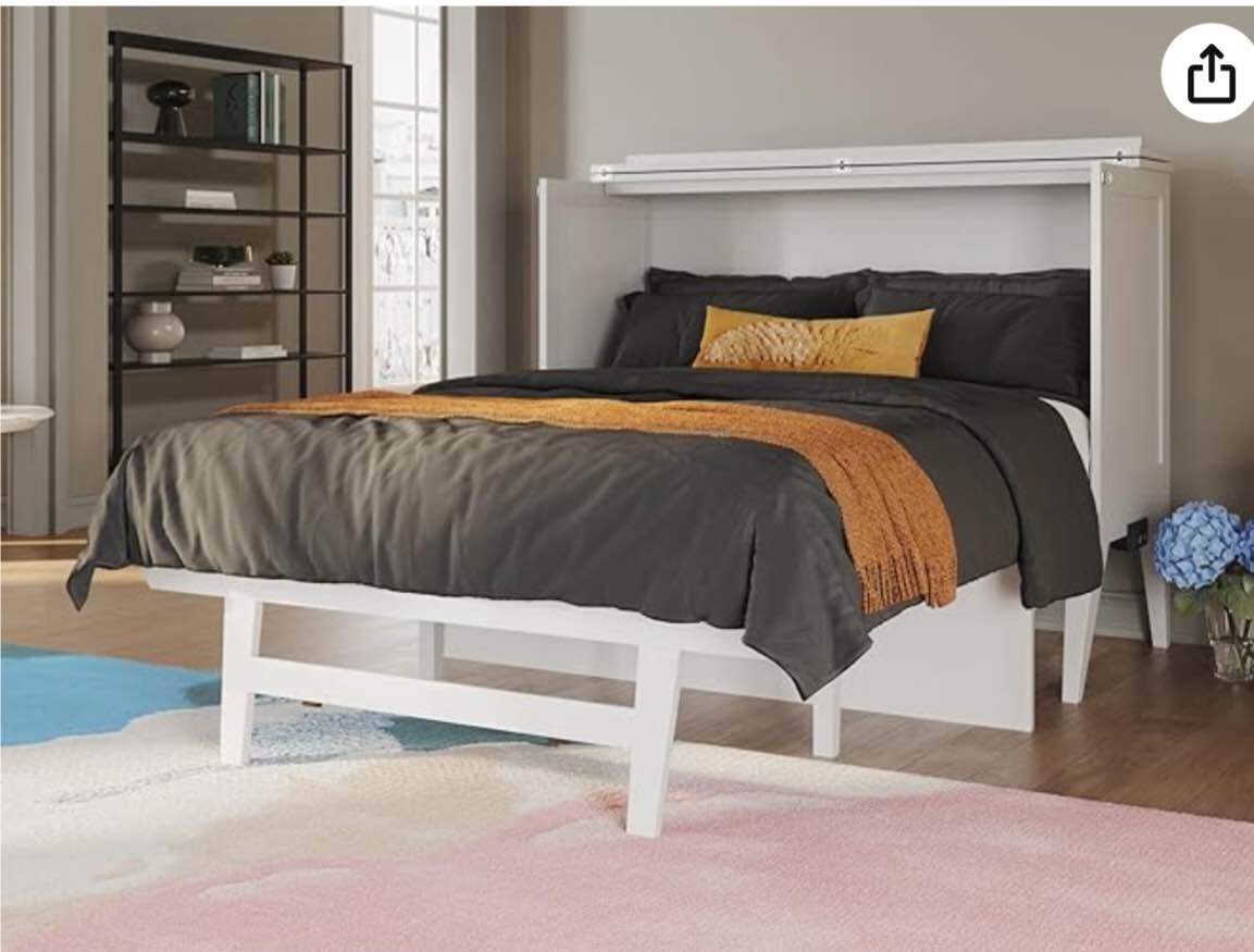 AFI, Northampton Murphy Bed Desk with Premium 6 Inch Folding Memory Foam Mattress and Built-in Charger, Full Size, White(Incomplete)