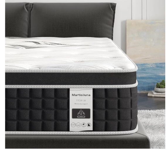 Martisiluna 10.5 Inch Hybrid Gel Memory Foam Mattress in a Box with Individually Wrapped Coil Innerspring and Enhanced Edge Support, 
