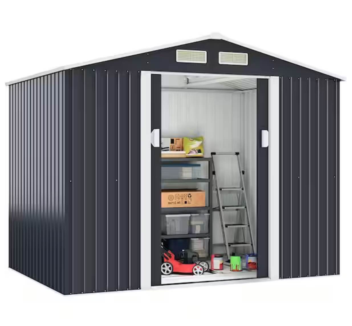 9.1 ft. W x 6.3 ft. D Outdoor Metal Storage Shed Garden Galvanized Steel Shed with Sliding Door Gray (57.33 sq. ft.)( box 2 of 3 )