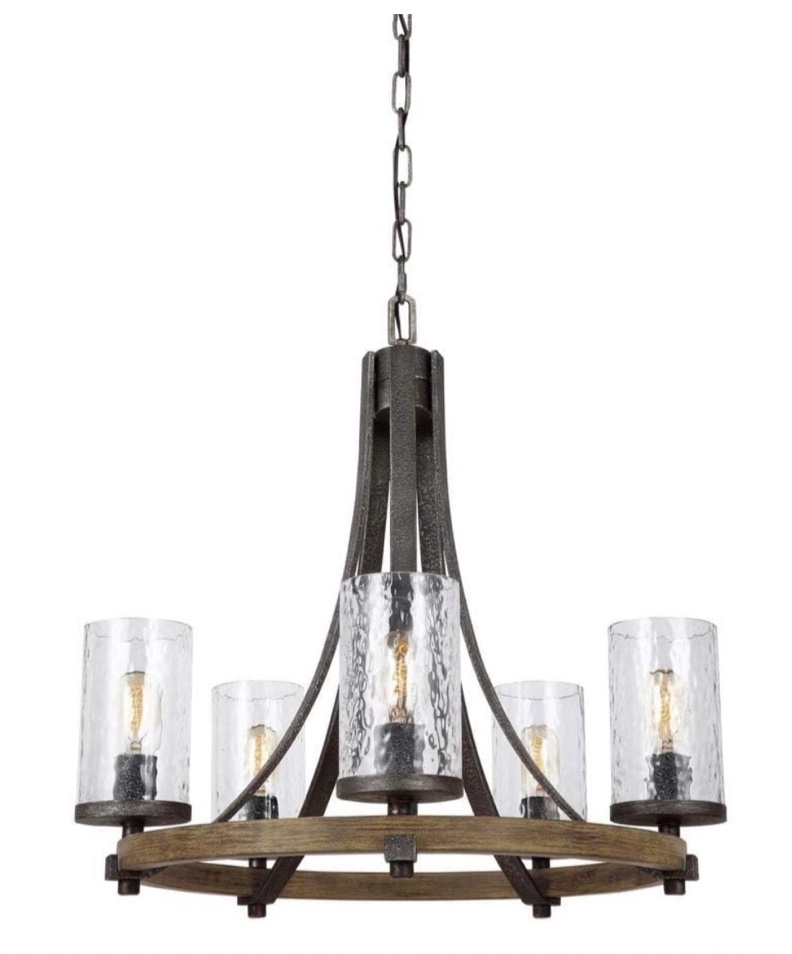 Feiss F3133/5DWK/SGM Angelo Glass Chandelier Lighting with Shades, Iron, 5-Light (24" Dia x 25" H) 300watts