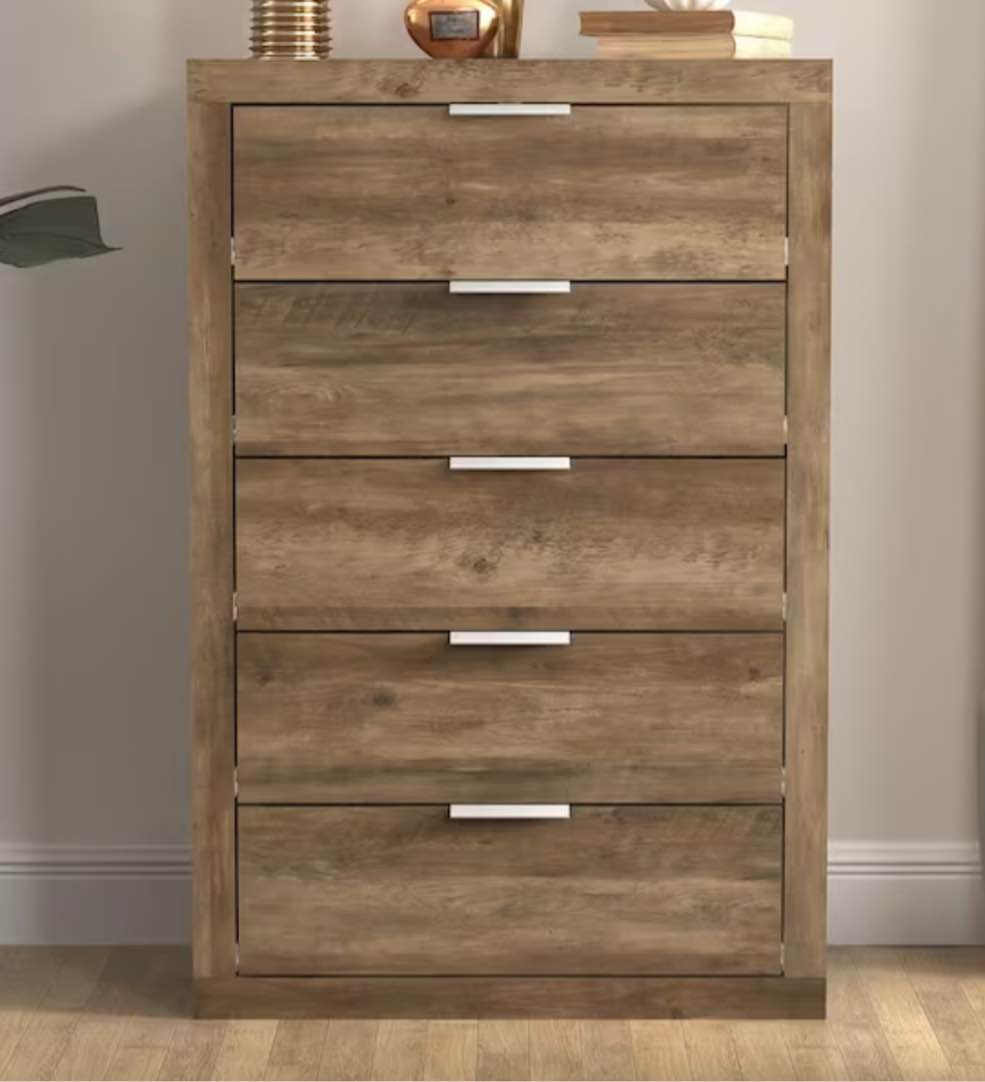 Harlowin 5-Drawer Knotty Oak Chest of Drawers (46.4 in. x 30.7 in. x 16.2 in.)