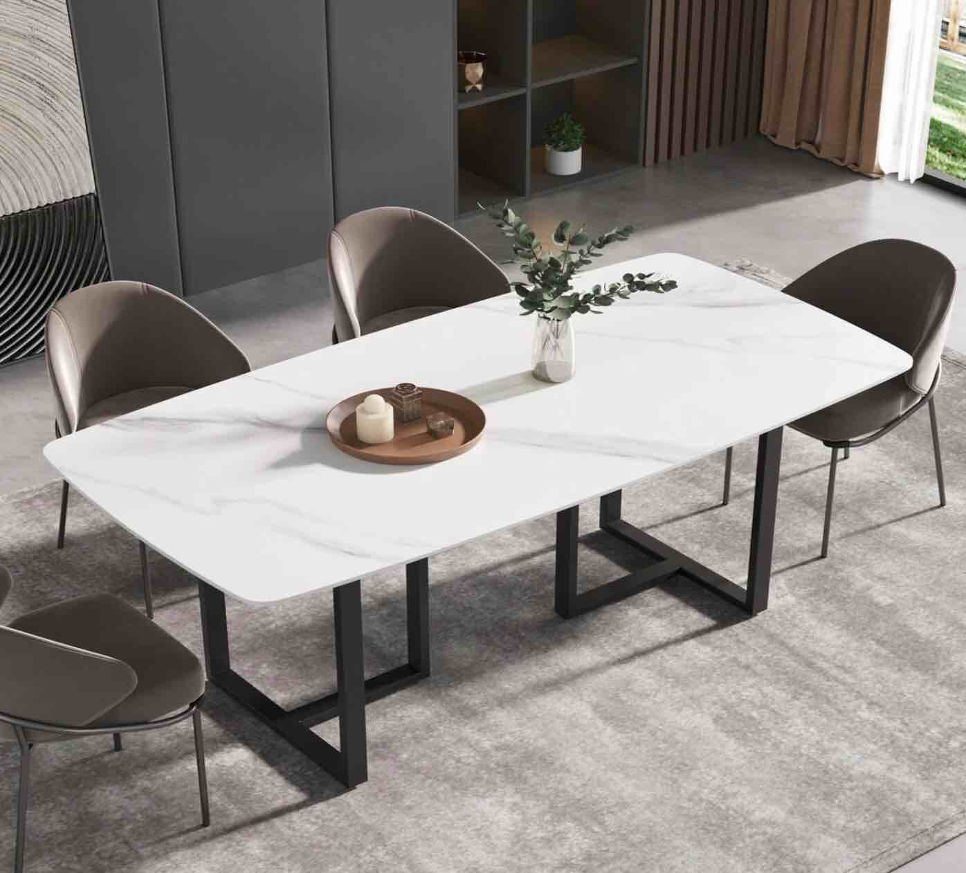 71" Marble table with Retangular Top and Black Carbon Steel legs for Kitchen dining Room (incomplete) table top only 