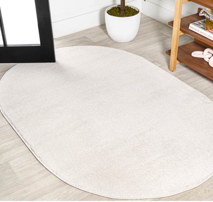 JONATHAN Y SEU100T-5OV Haze Solid Low-Pile Indoor Area Rug, Coastal, Bohemian, Minimalist, Classic, Casual for Bedroom,Kitchen,Living Room,Non Shedding,Easy-Washing, Cream, 3’x5’ Oval