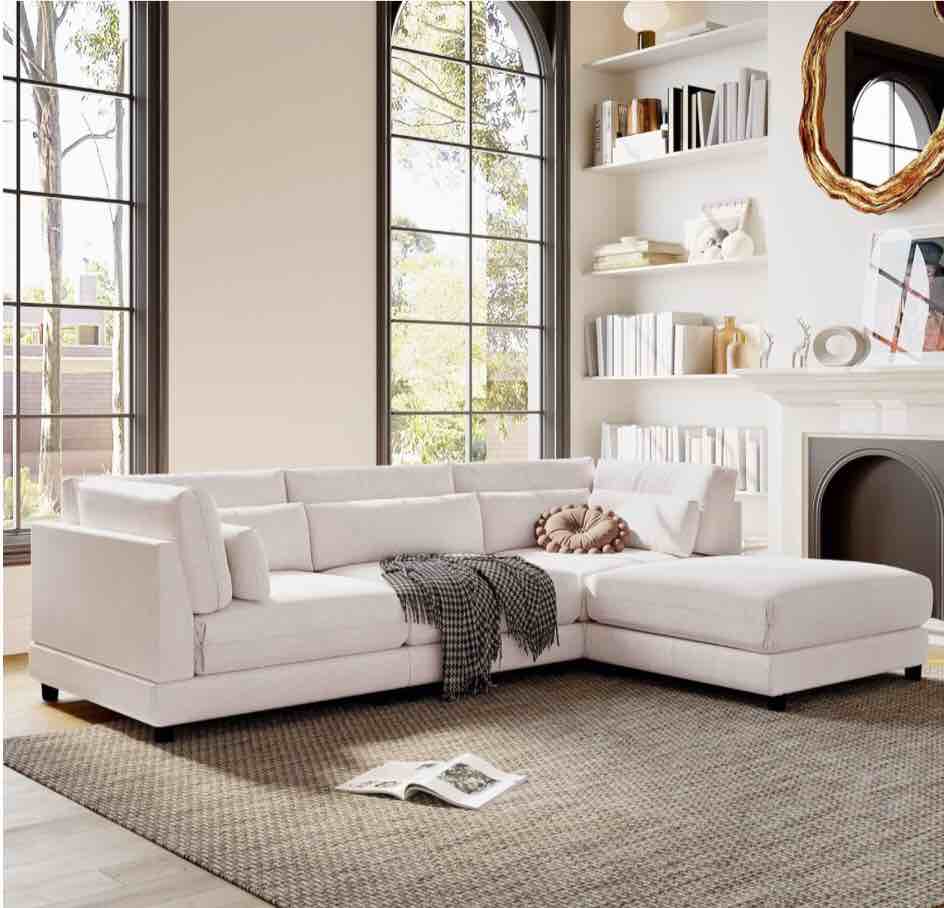 2 Pieces L shaped Sofa with Removable Ottomans and comfortable waist pillows (incomplete) box 1/5 only