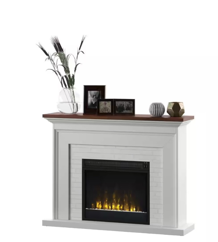 Farmhouse 47.38 in. Freestanding Electric Fireplace Wall Mantel with Faux Brick in White (incomplete) missing fireplace