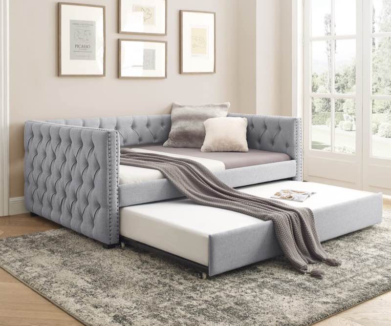 Upholstered Daybed with Trundle, Full Size, Gray (incomplete, box 2 of 2 only)