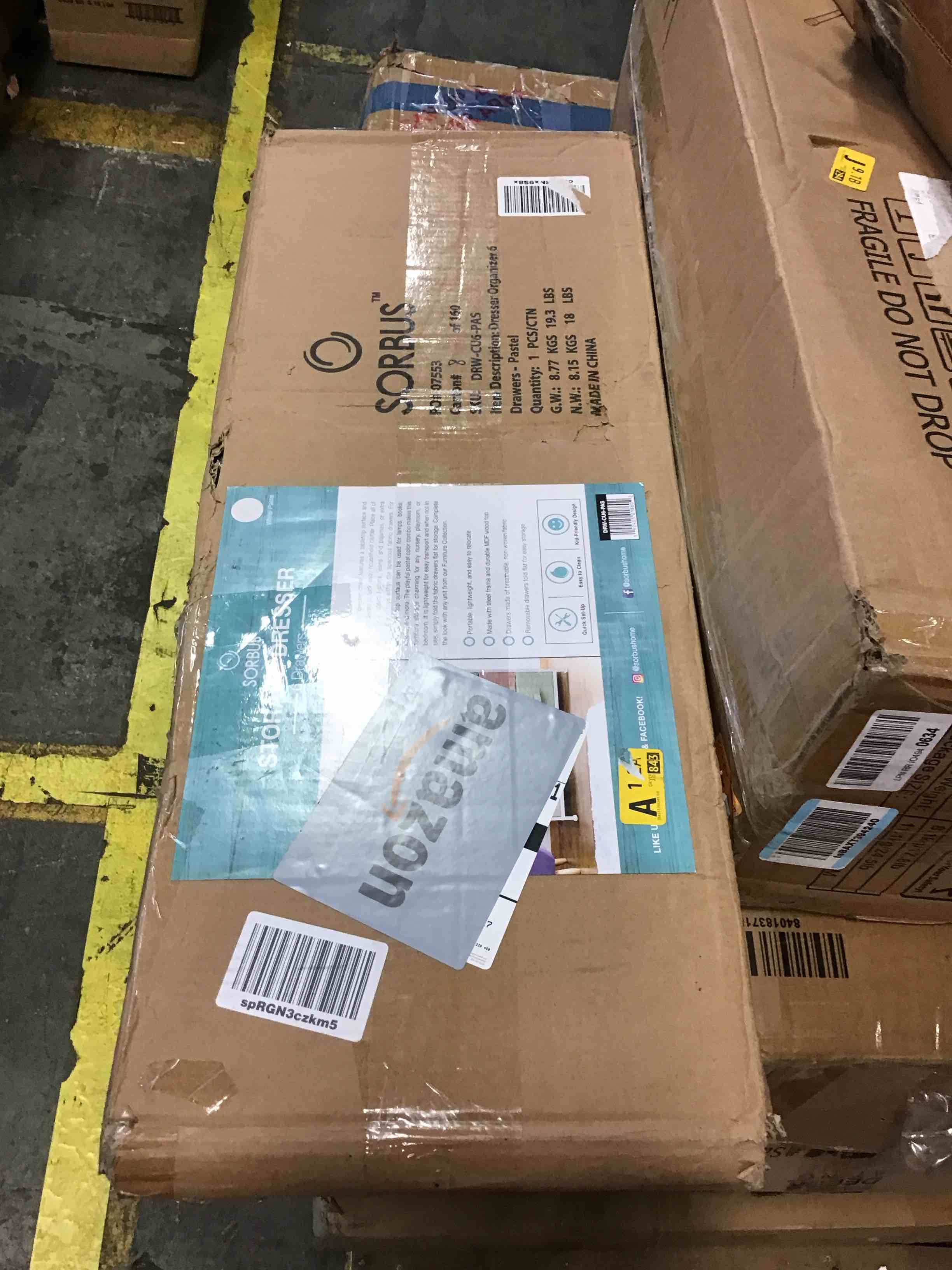 Sorbus Dresser with 6 Drawers - Furniture Storage Tower Unit for Bedroom, Hallway, Closet, Office Organization - Steel Frame, Wood Top, Easy Pull Fabric Bins (Pastel/White)