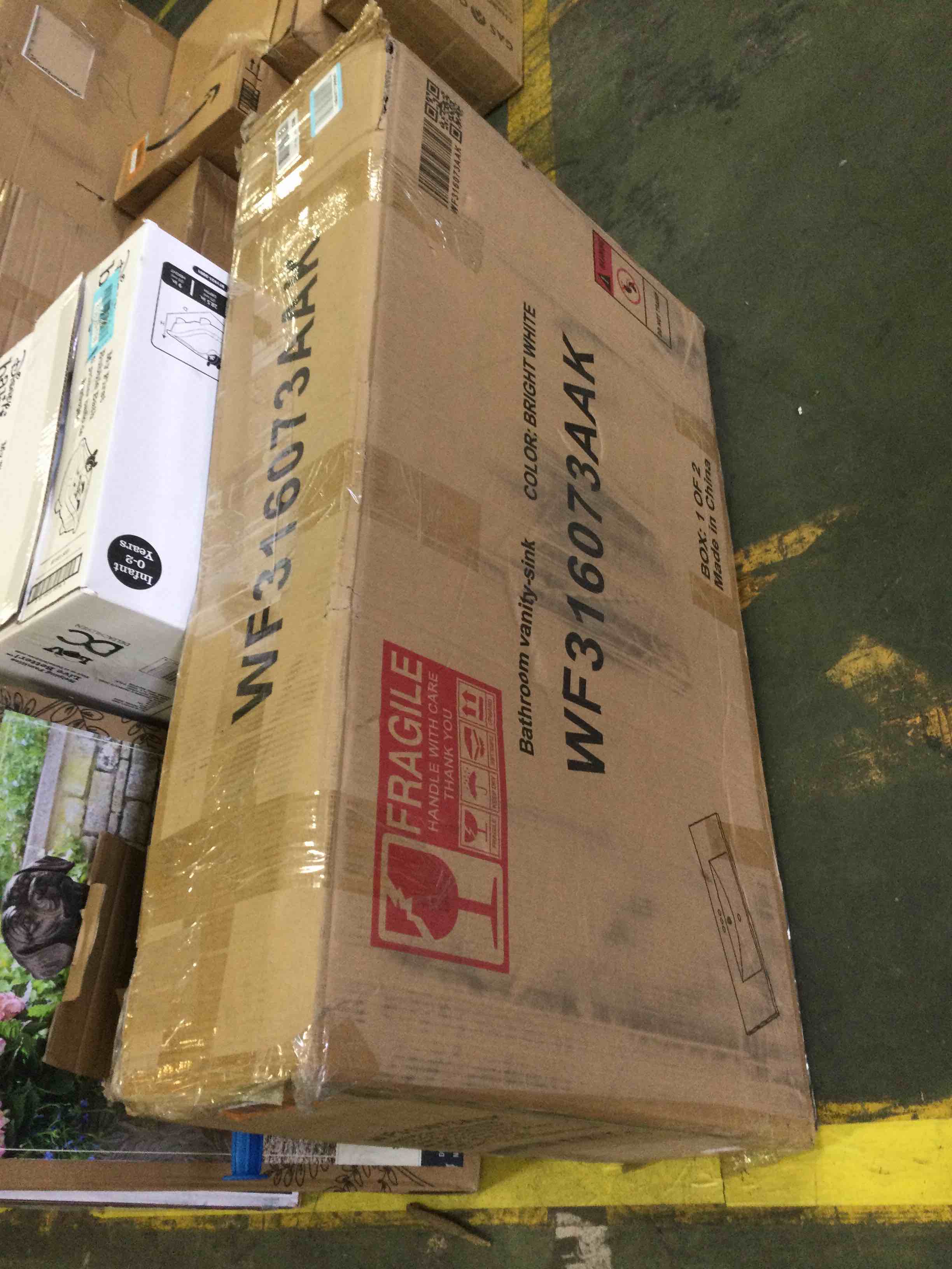 36’’ Sink, Resin Bathroom Sink with 3 Faucet Holes and Overflow Hole, Rectangular Sink for Bathroom, Faucet not Included, White