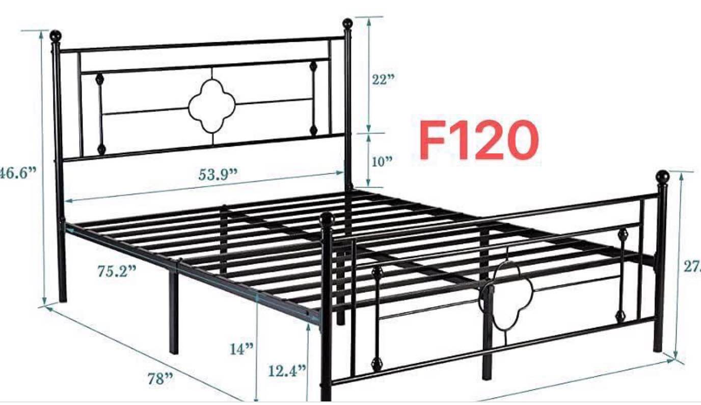 usan1038538-2 New Metal 14" Platform Bed Frame with Vintage Headboard and Footboard, FULL