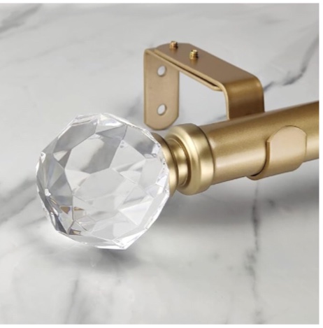 ILAISIHOME Luxury Gold Decorative Single Curtain Rod Set with Crystal-clear Faceted Finials, 72-144 in, Standard Single Drapery Rod for 1 Pack, 1-1/8 in diameter, Adjustable Length
