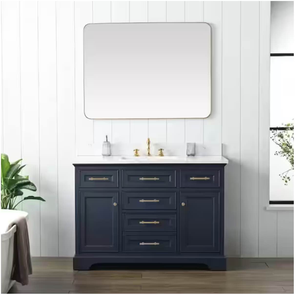 Thompson 48 in. W x 22 in. D Bath Vanity in Indigo Blue with Engineered Stone Top in Carrara White with White Sink