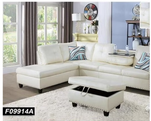 Beverly Fine Funiture F09914A Sectional Couch Sofa Set with Ottoman Left Facing Build-in Coffee Table White Faux Leather - 3 Piece(Incomplete ottoman only )