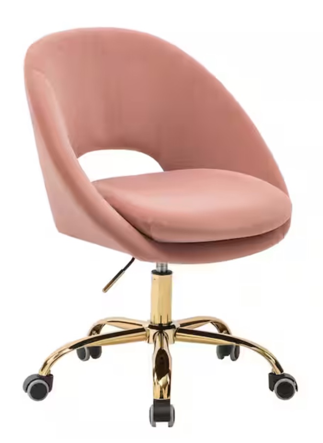 Savas Pink Upholstered 18 in.-21 in. H Adjustable Height Task Chair with Gold Metal Base and Open Back Design
