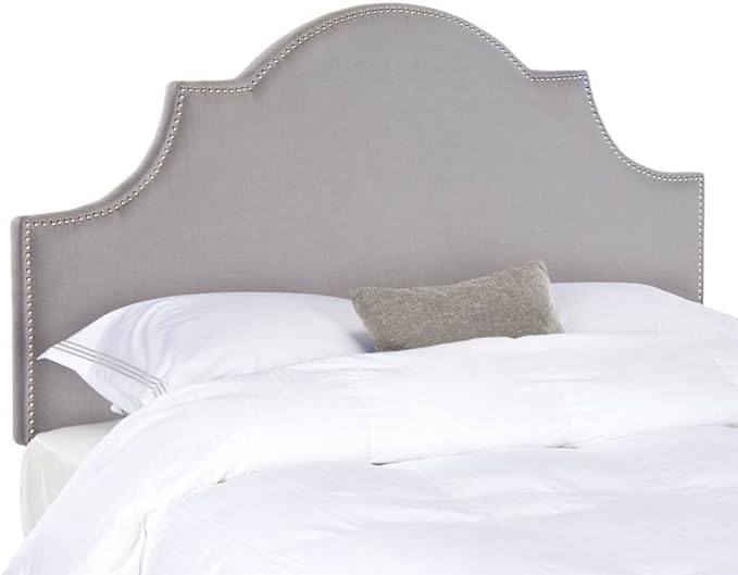 Safavieh Hallmar Arctic Grey Upholstered Arched Headboard - Silver Nailhead (Queen)