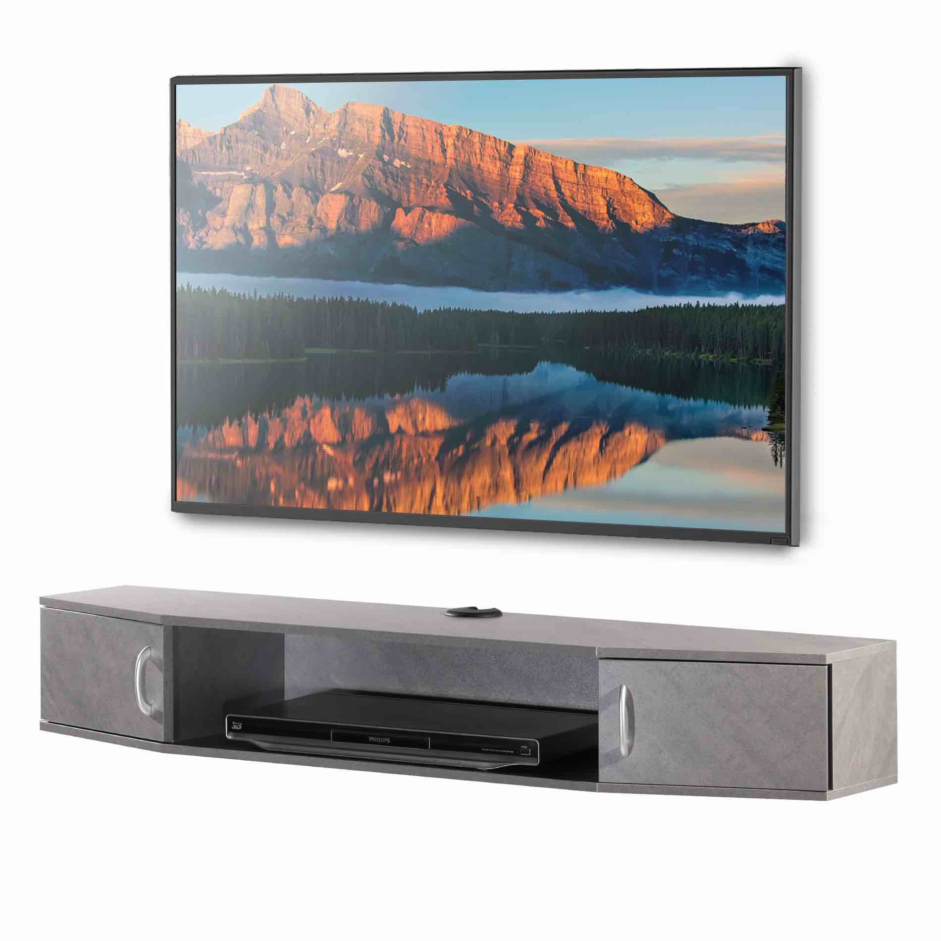 FITUEYES Wall Mounted Media Console, Floating TV Stand Storage Cabinet, Stone Gray (incomplete 1 box only)