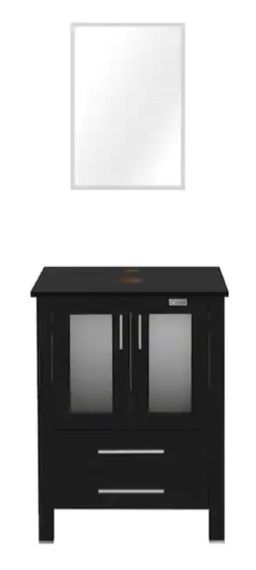 Classical 24 in. W x 20 in. D x 32 in. H Bath Vanity in Black with Waterproof MDF Top in Black with Mirror