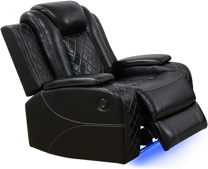 MININEC Home Theater Seating Seats, Movie Theater Chairs Theater Recliner with Ambient Lighting, Leather Recliner Sofa with USB Charge Port, Row of 1 (incomplete 1 box only)