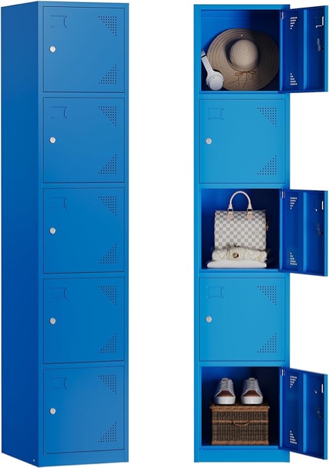 Fesbos 71" Metal Lockers for Employees with 5 Doors,Blue Storage Locker Cabinets for Office, Gym,School,Home,Supermarket,Grocery Department Store