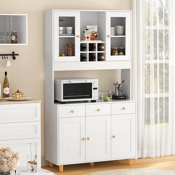 SMOOL 71" Traditional Freestanding Kitchen Pantry with 3 Drawers, Kitchen Storage Cabinet with Adjustable Shelves, White (incomplete 1 box only)
