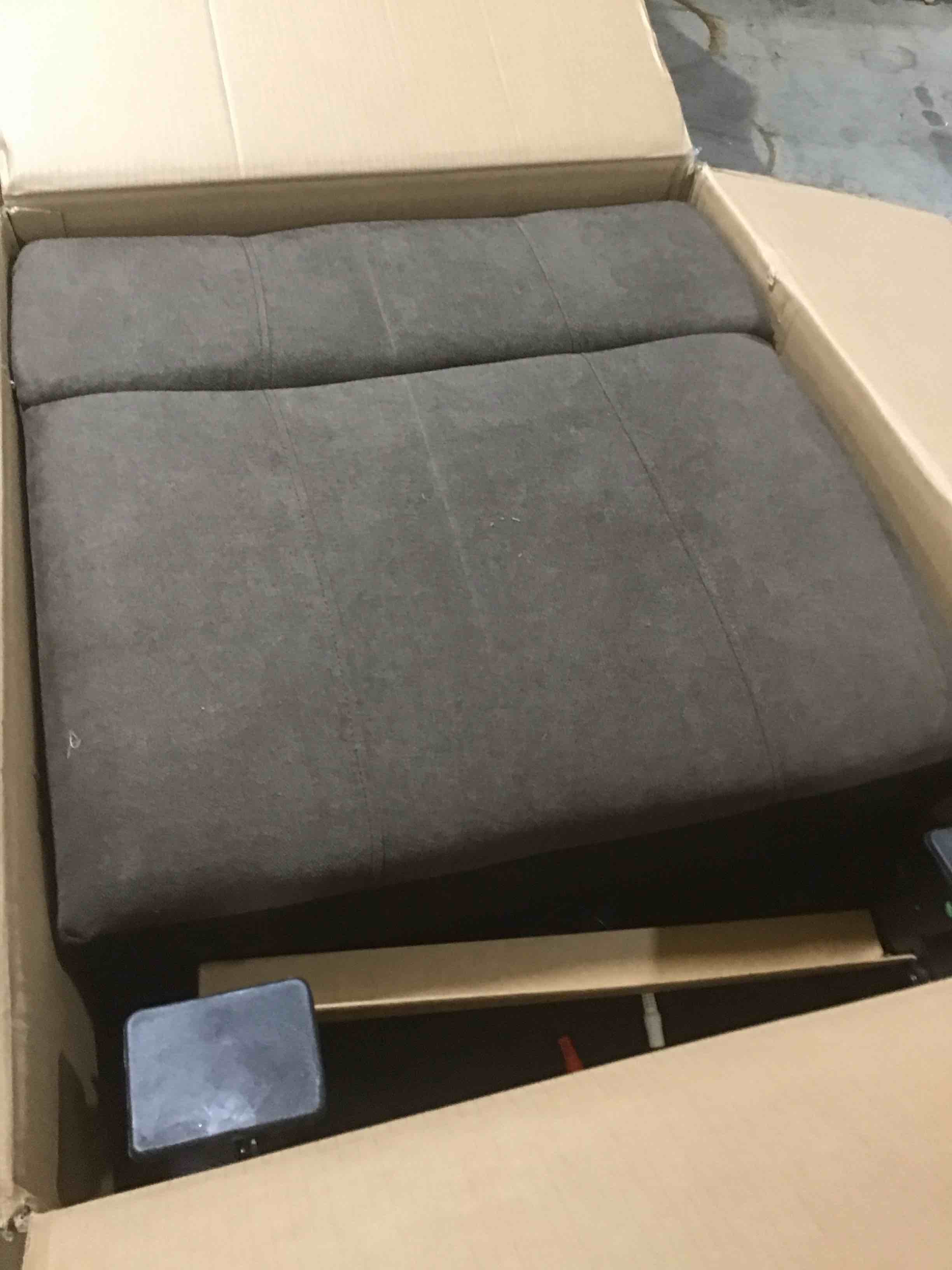 Condition photo showing Open Box for Brown Upholstered Power Lift Chair With Cup Holders and Side Pocket (similar to stock photo)(2 boxes total)