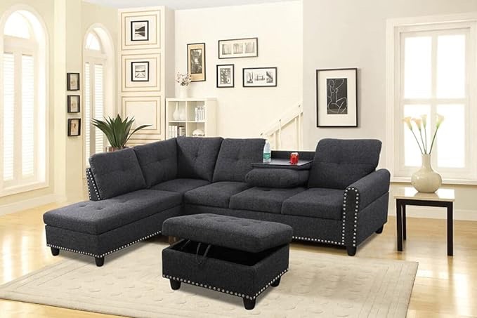 Modern Sofa Set Furniture Sofa Set Multifunctional Back Cushion & Ottoman Storage Chair (Left Facing, F09911A) (incomplete 1 box only)