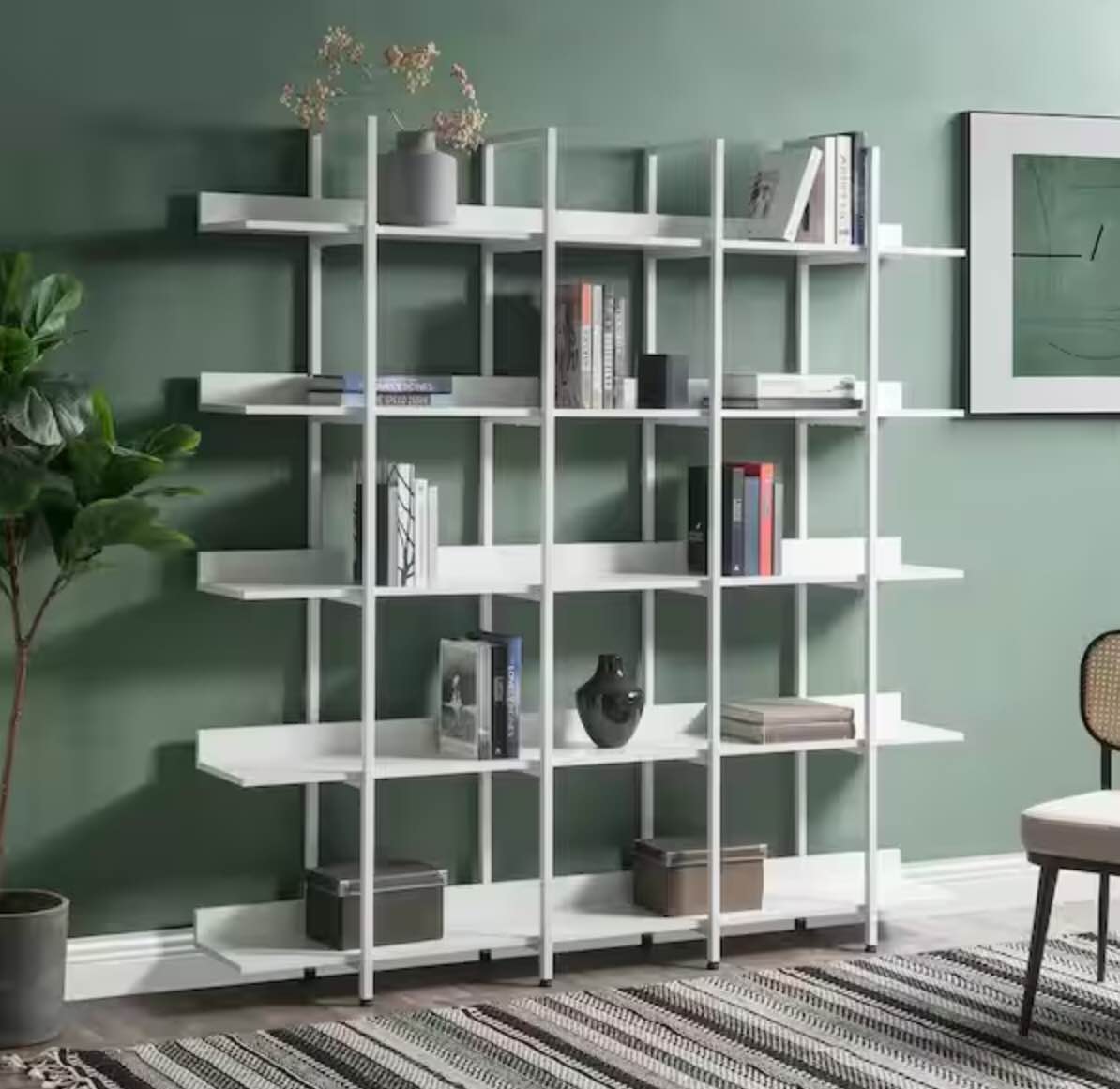 71 in. White Wood 5-Shelf Bookcase with Adjustable Foot Pad