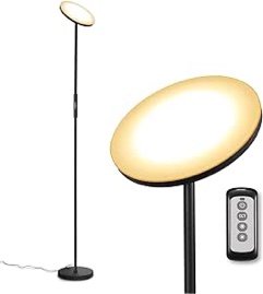 Consciot LED Torchiere Floor Lamp, 30W 2400LM Modern Lights with 3 Modes(Warm to Cool) and Stepless Dimming, Tall Standing Pole Light with Remote & Touch Control for living room bedroom office - Black