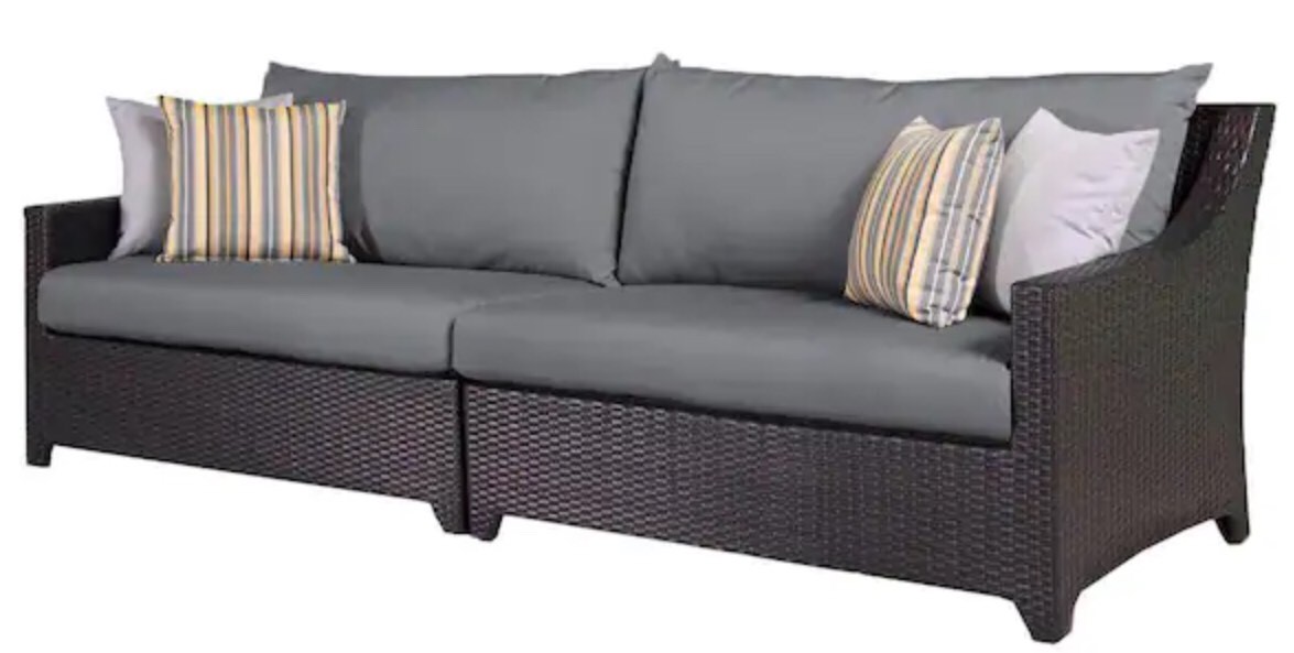 Deco Wicker Outdoor Patio Sofa with Sunbrella Charcoal Gray Cushions
