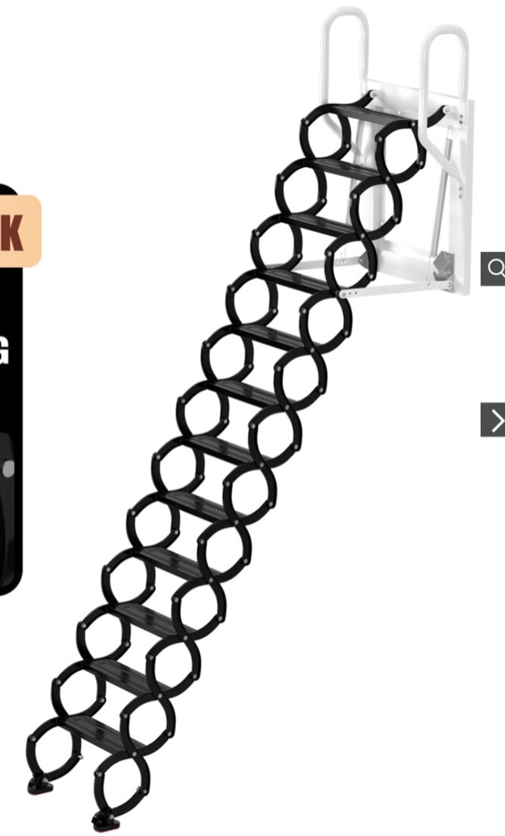 9.8ft Black Wall Mounted Folding Loft Ladder Stairs Attic Ladder Home Pulldown(incomplete box a)