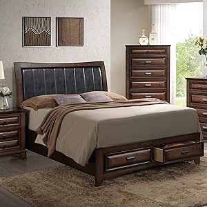 Roundhill Furniture Broval 179 Light Espresso Finish Wood King Size Storage Platform Bed (Incomplete)