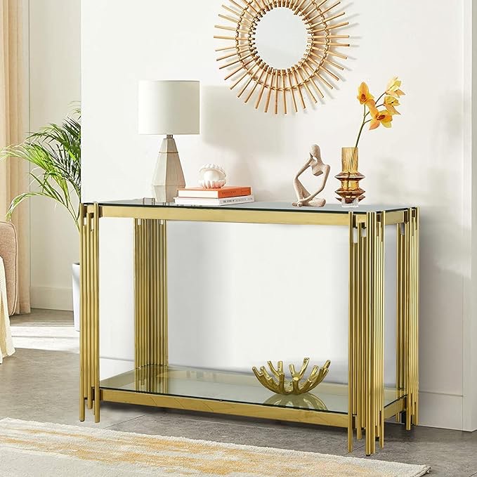 Goujxcy Modern Clear Glass Console Table, Luxury 55" (incomplete box 1/2)