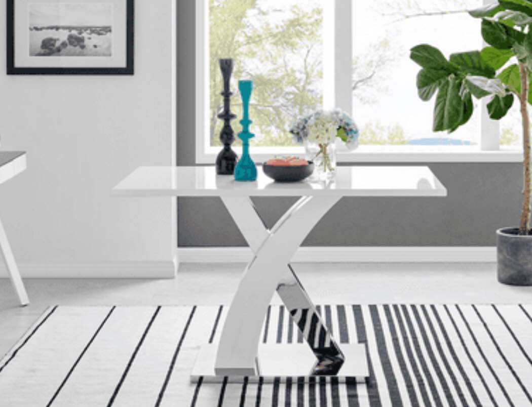 Atlanta Chrome Metal And White High Gloss Dining Table Modern Design(incomplete base only)