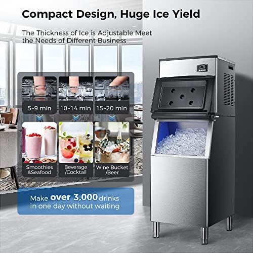 Kismile Commercial Ice Maker with Bin(incomplete box 2/2,INCOMPLETE)