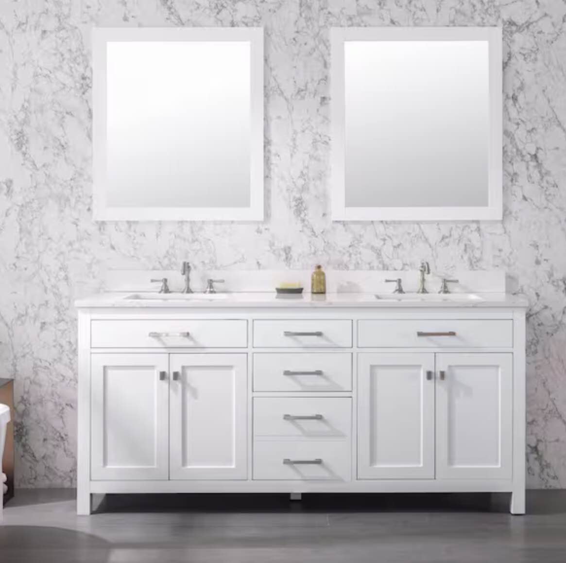 Jasper 72 in. W x 22 in. D Bath Vanity in White with Engineered Stone Vanity Top in Carrara White with White Sink