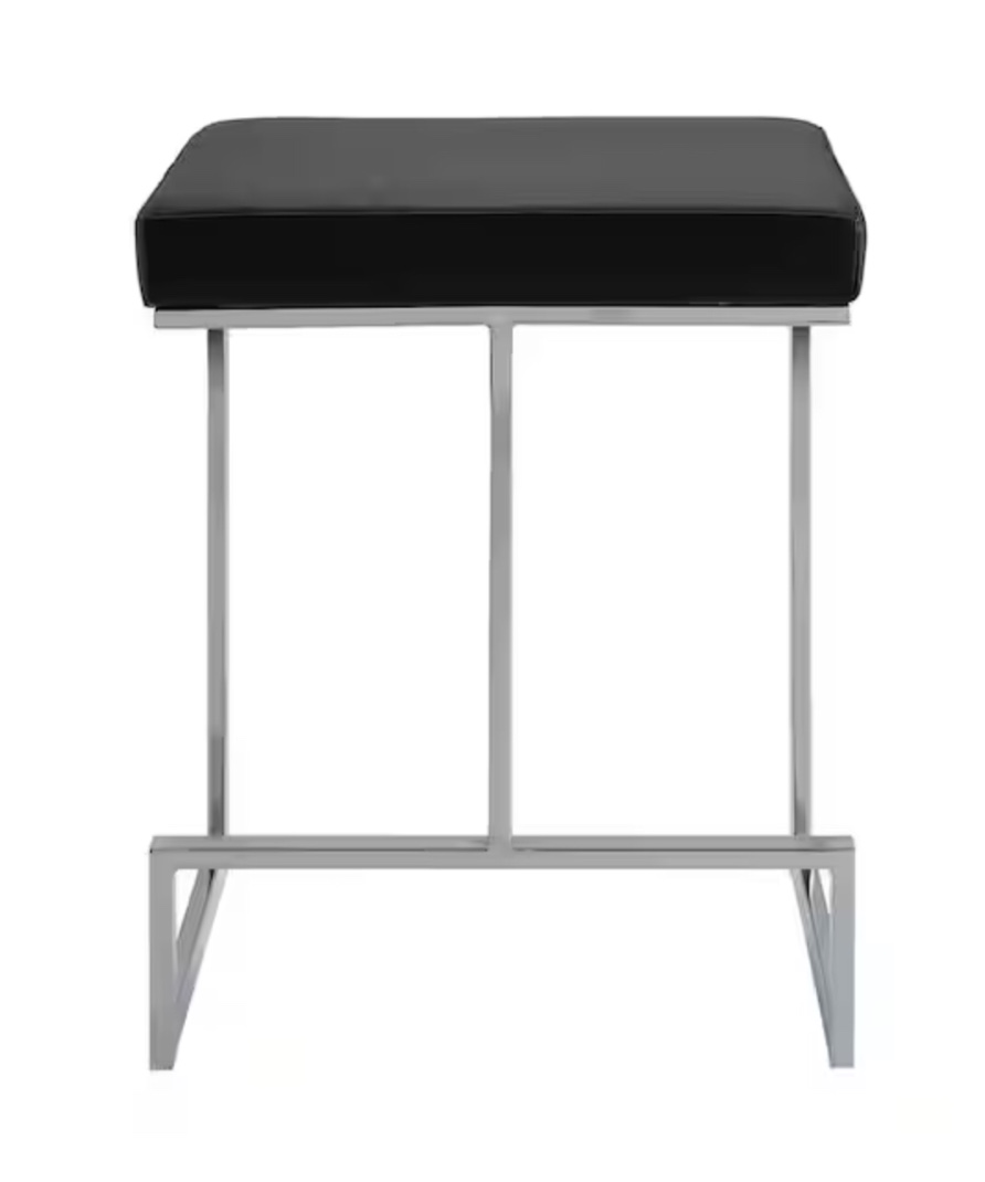 Kafka 24 in. Black and Chrome Upholstered Counter Stool