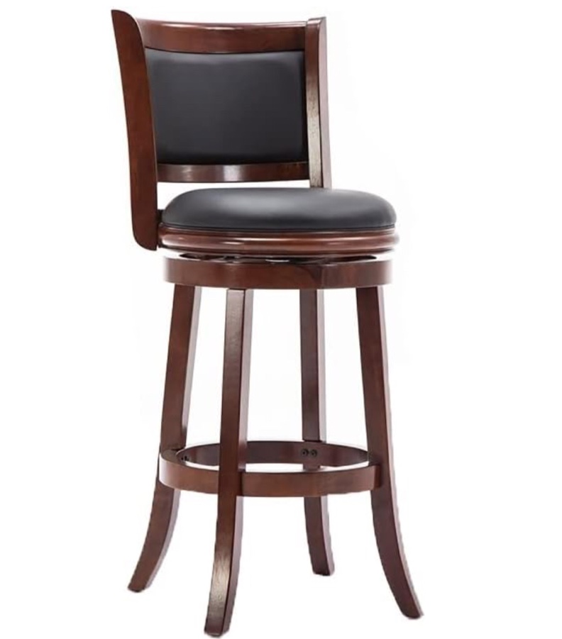 Bowery Hill 30" Mid-Century Wood Swivel Bar Stool in Cherry/Black