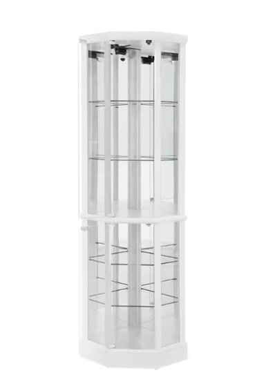 JHCA0012 Back-White Lighted Corner Curio Cabinet With Mirror