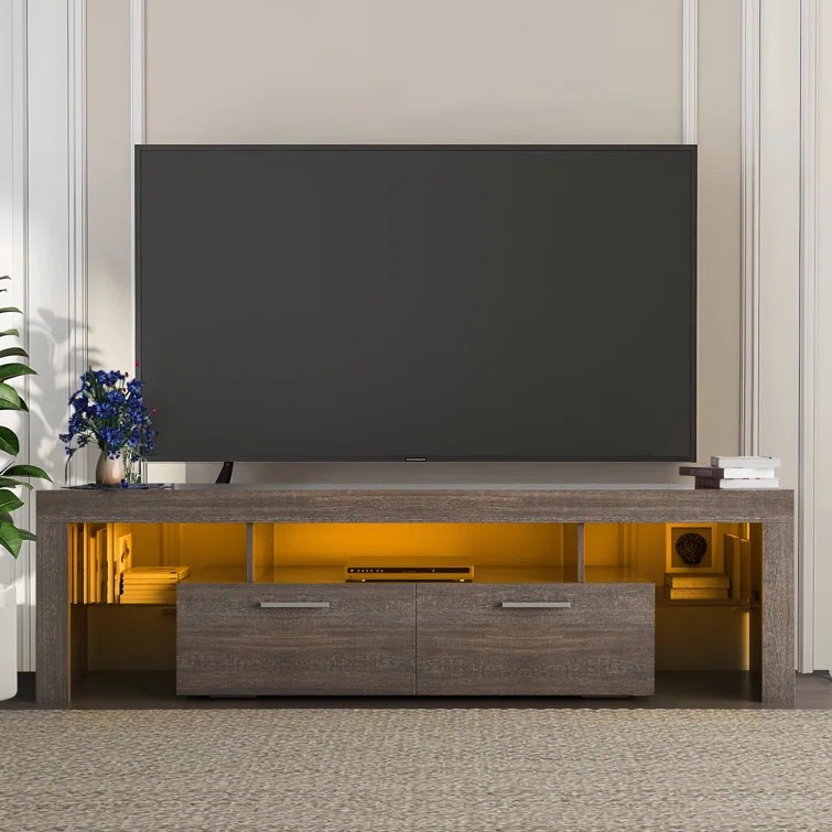 Antwann Modern LED TV Stand for 70" TVs, Wood Entertainment Center with 2 Cabinets, Quick Assembly