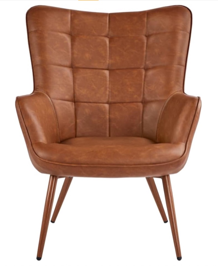 Yaheetech Leather Accent Chairs, Living Room Chairs Leather Large Armchairs Accent Chairs with Metal Legs for Living Bedroom Office Statement, Camel
