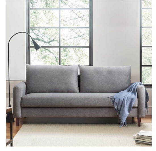 Mellow HANA Modern Linen Fabric Loveseat/Sofa/Couch with Armrest Pockets, Sand Grey
