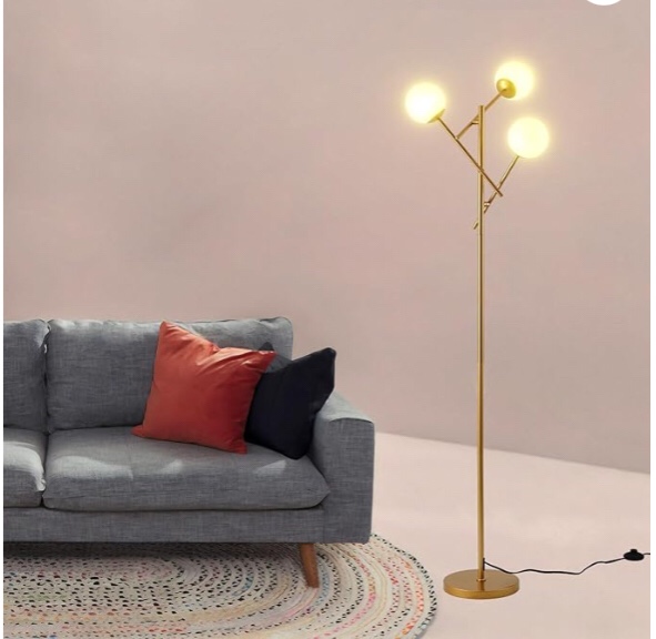 Fiqevs Sputnik 3 Globe Mid Century Floor Lamp Modern Gold, 3 Lights Standing Lamp with Frosted Glass Shade and Bulbs Included, LED Tall Floor Light for Living Room, Bedroom, Office - Antique Brass(similar )LK2050