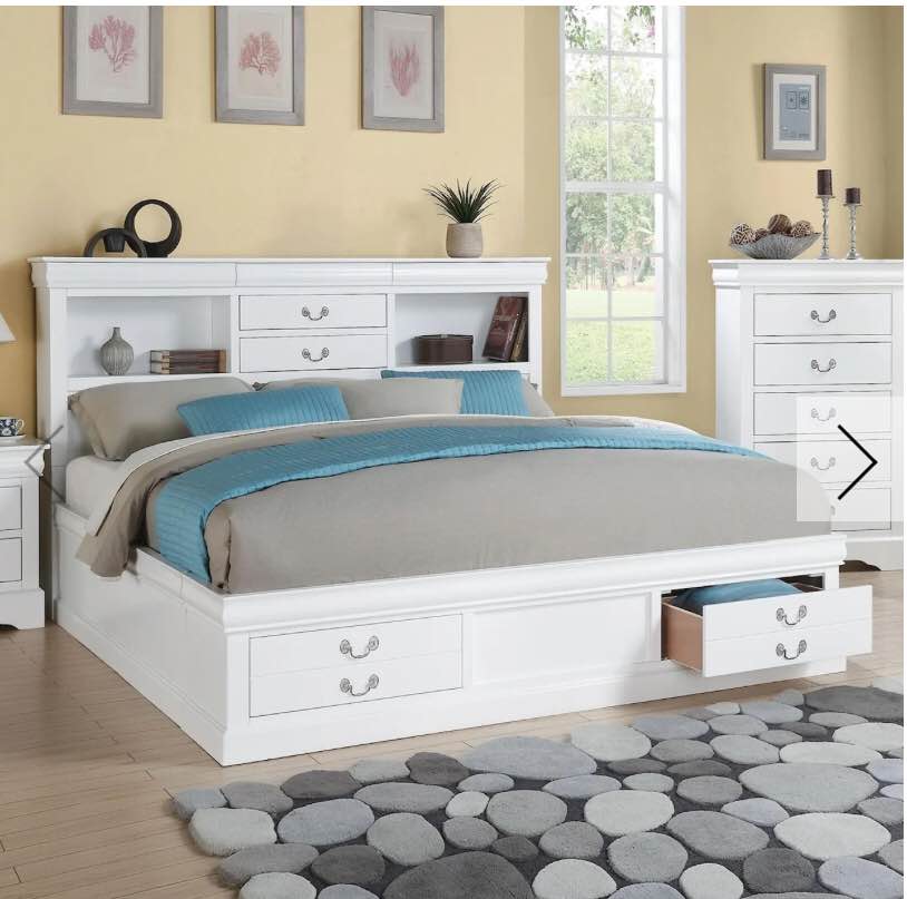 Queen Captain's Bed with Headboard and Footboard Storage(Incomplete)