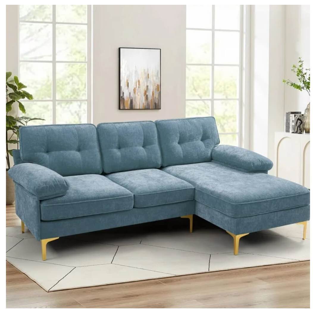 L shaped Sectional couch, 82.7" Machine Washable Chenille Fabric Upholstery sofa, Wide Chaise Lounge sofa With Removable Armrests, An Sectional couches for Living room/Office/Apartment, (wathet(Incomplete one box only )
