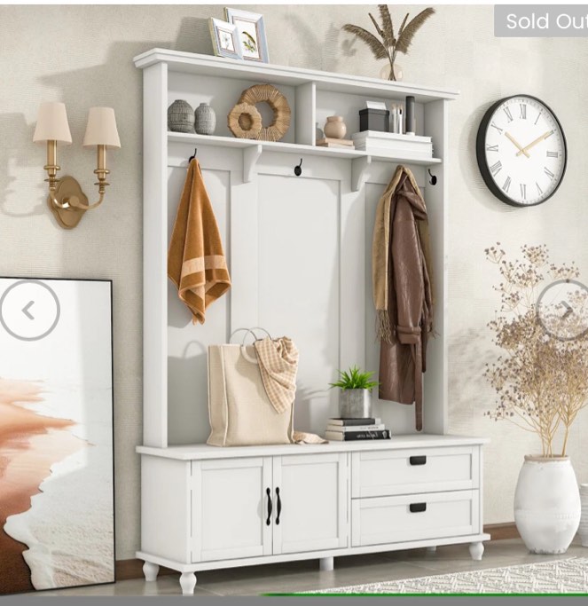 ZNTS ON-TREND Modern Style Hall Tree with Storage Cabinet and 2 Large Drawers, Widen Mudroom Bench with 5 WF306450AAK