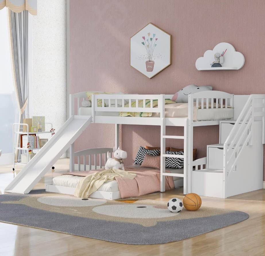 Stairway Bunk Bed with 2 Storage Drawers and Ladder,Twin Over Twin Loft ...