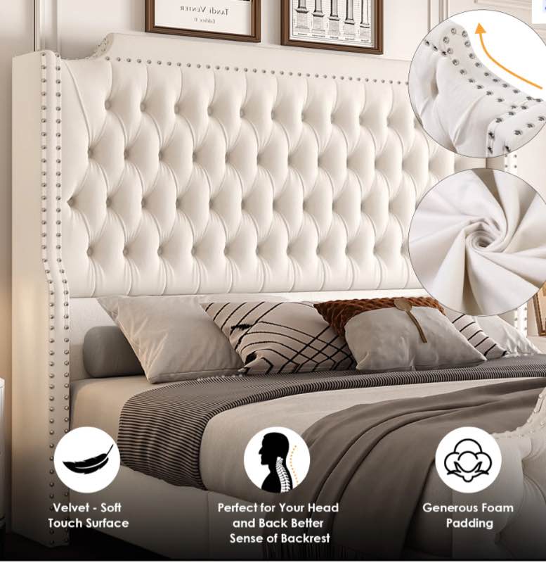 Homfa 54" Tall Headboard Bed Frame with Wingback, Queen Size Bed