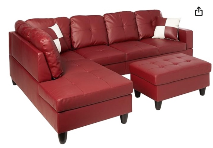 Beverly Fine Furniture Left Facing Russes Sectional Sofa Set With Ottoman, RED(Incomplete ottoman only )