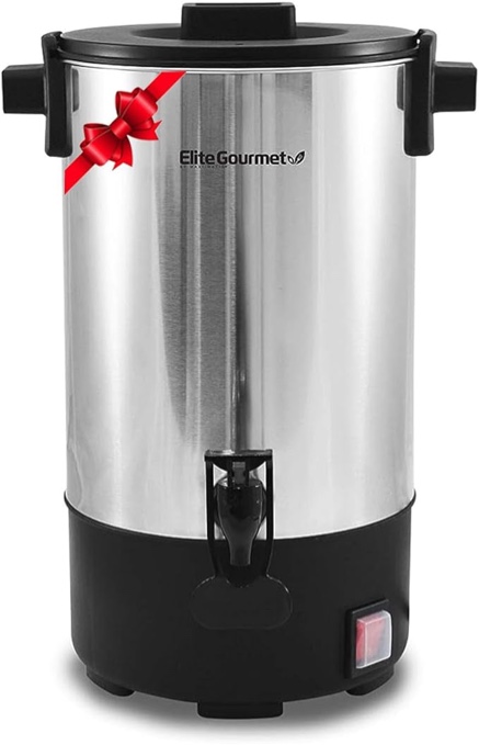 Elite Gourmet CCM-035 - 30-cup stainless steel electric urn, removable filter for easy cleaning, bidirectional dispenser with cold touch wings
